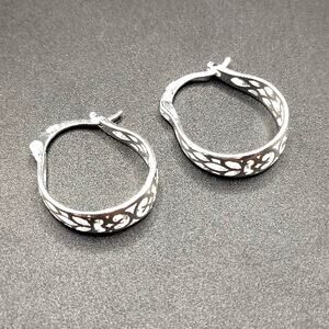 925 Silver Boho Ornate Lattice Hoop Dangle Earrings Lever Back Womens Gift